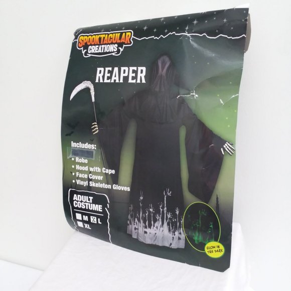Adult Grim Reaper Large Halloween Costume Scary Glow in the Dark Skeleton Gloves - Picture 1 of 15